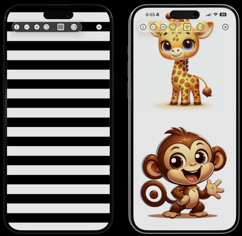 My Call Bag digital OKN drum showing traditional black stripes and pediatric figures